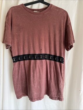 Zara Dusty Rose Short Sleeve Tee with Black Hook-Trim